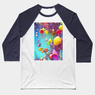 Coloured Bubbles on Blue Baseball T-Shirt